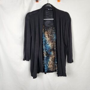 Elementz Womens Shirt Multicolor Sequins Layered Ruffled Top‎ Size Medium
